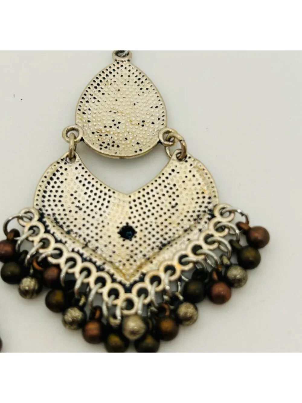 Boho Silver Chandelier Earrings Dangle Fringe Ethnic Beaded Statement Gypsy Drop